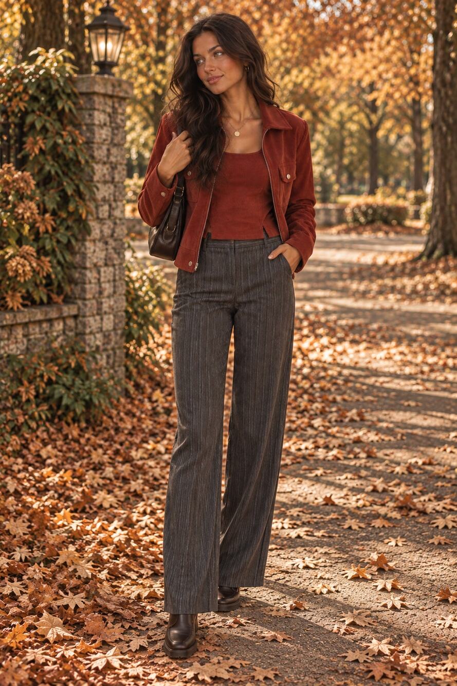 Vintage Perceptions NY 3-Pc Suit Set Rust Jacket Square Tank & Pinstripe Pants
